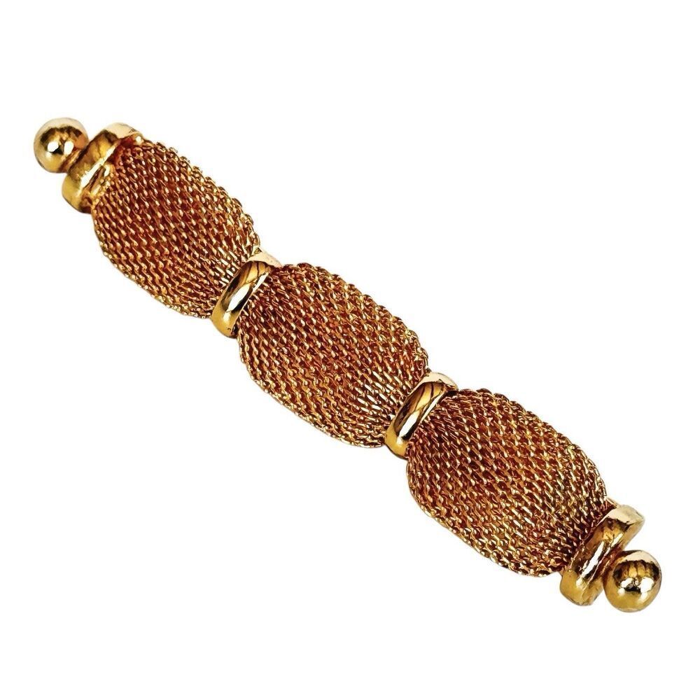 Vintage Corocraft Vermeil Gold Tone Mesh Bar Minimalist Brooch Pin Coro Craft
